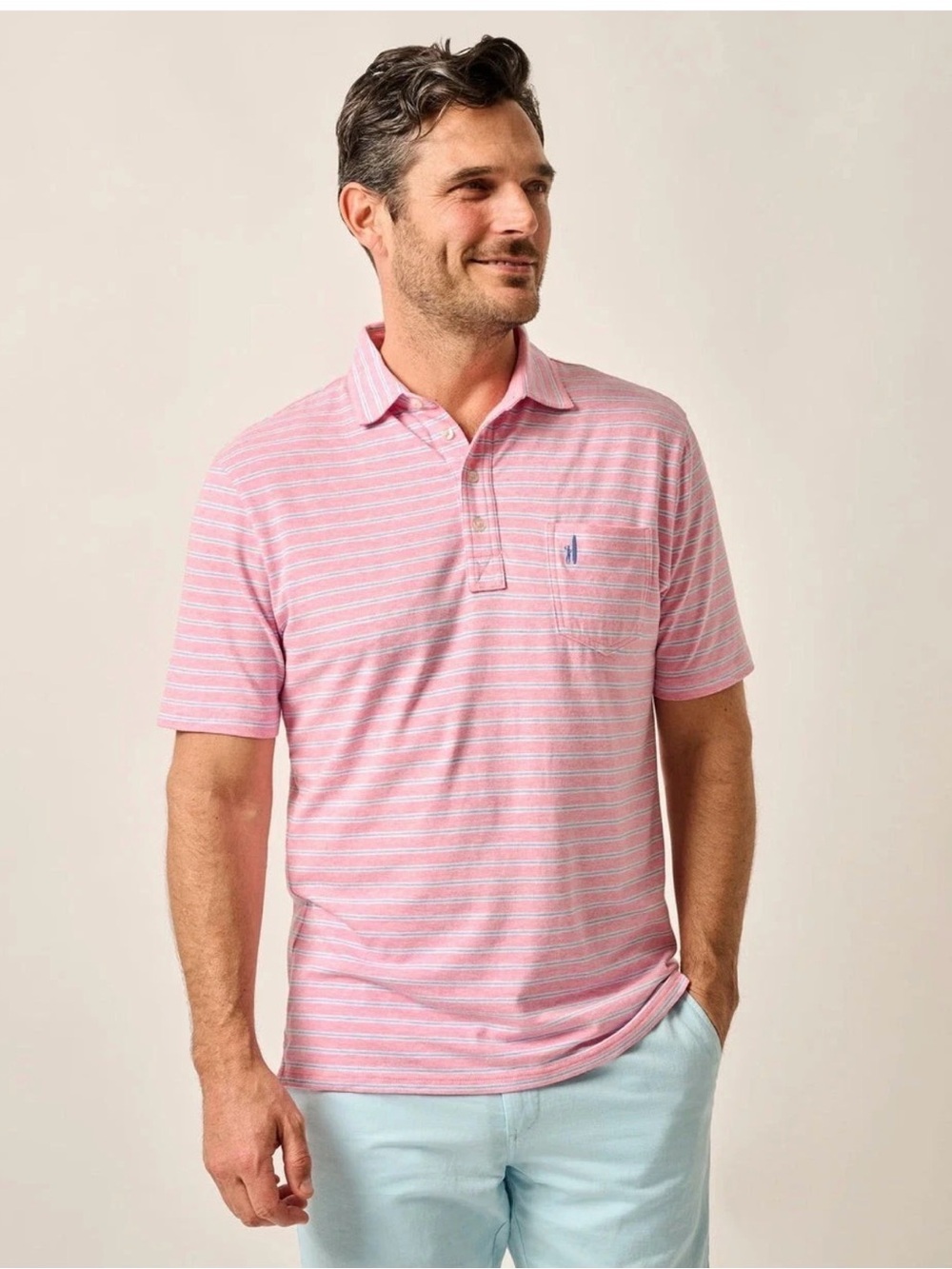 Johnnie-O Original 4-Button Polo - Matthis Stripe Petal Size L